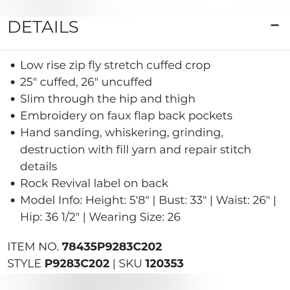 Rock Revival "Jena Crop" Distressed Cropped Ankle Blue Jean | Women's Size 27 - Picture 13 of 15